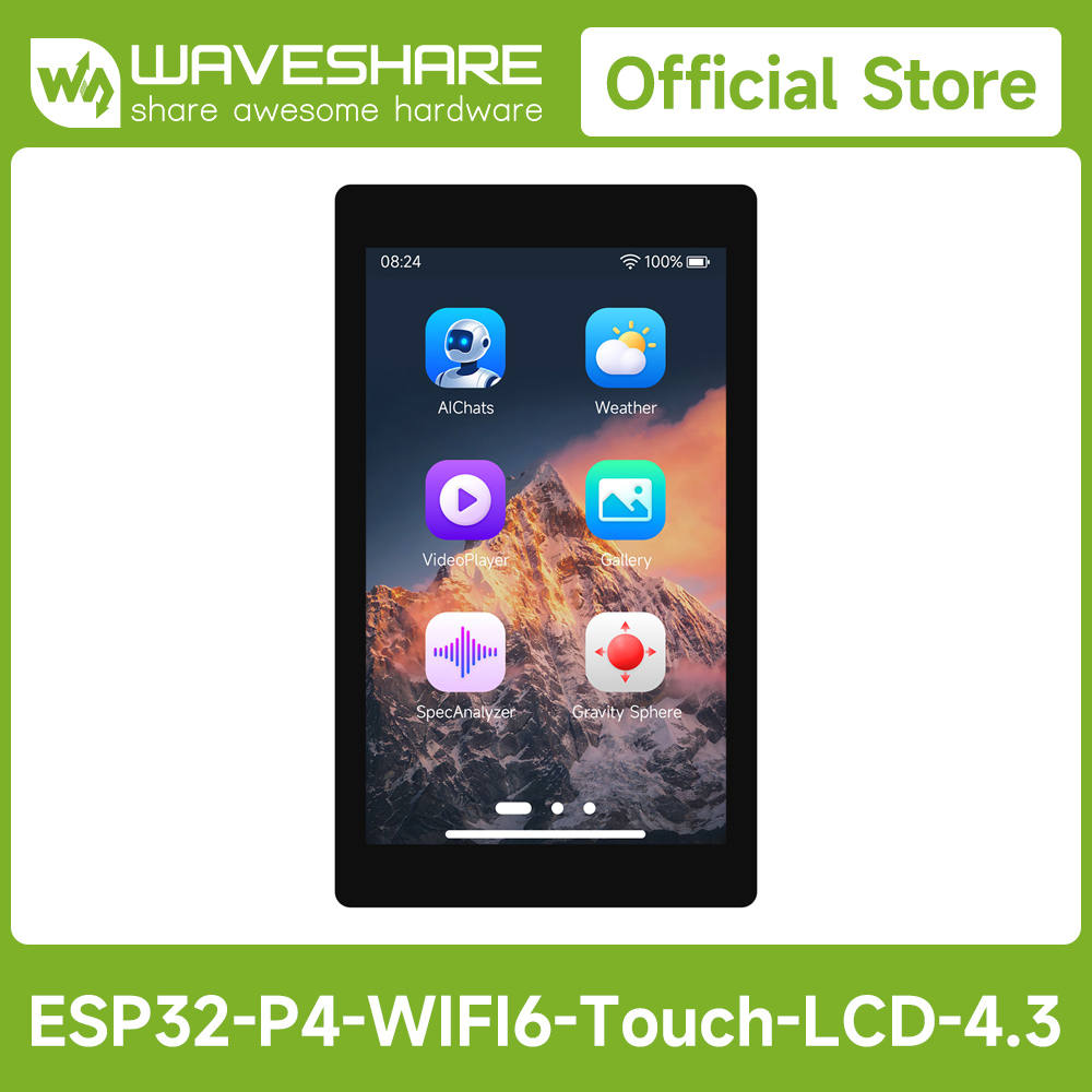 Esp32 Development Board - Waveshare ESP32-P4-WIFI6 4.3인치 개발 보드, 480