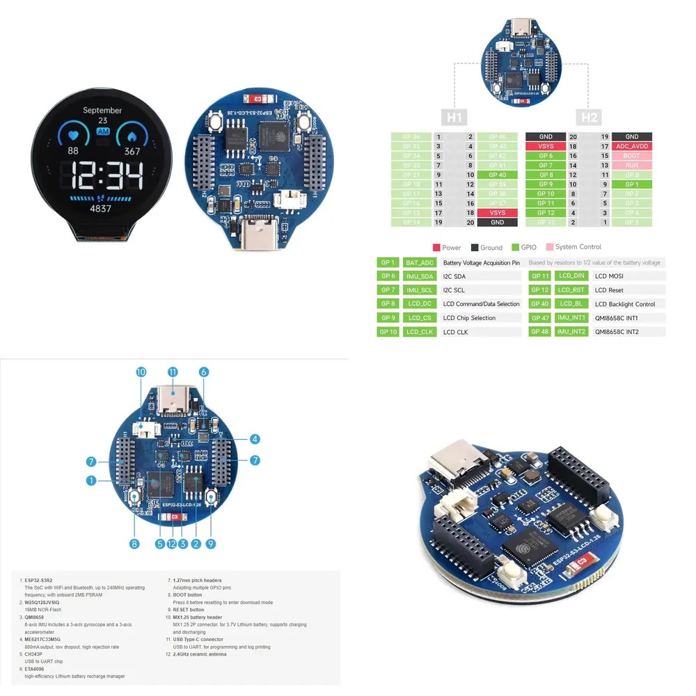 Esp32 - ESP32-S3 LCD 개발 보드 1.28인치 IPS